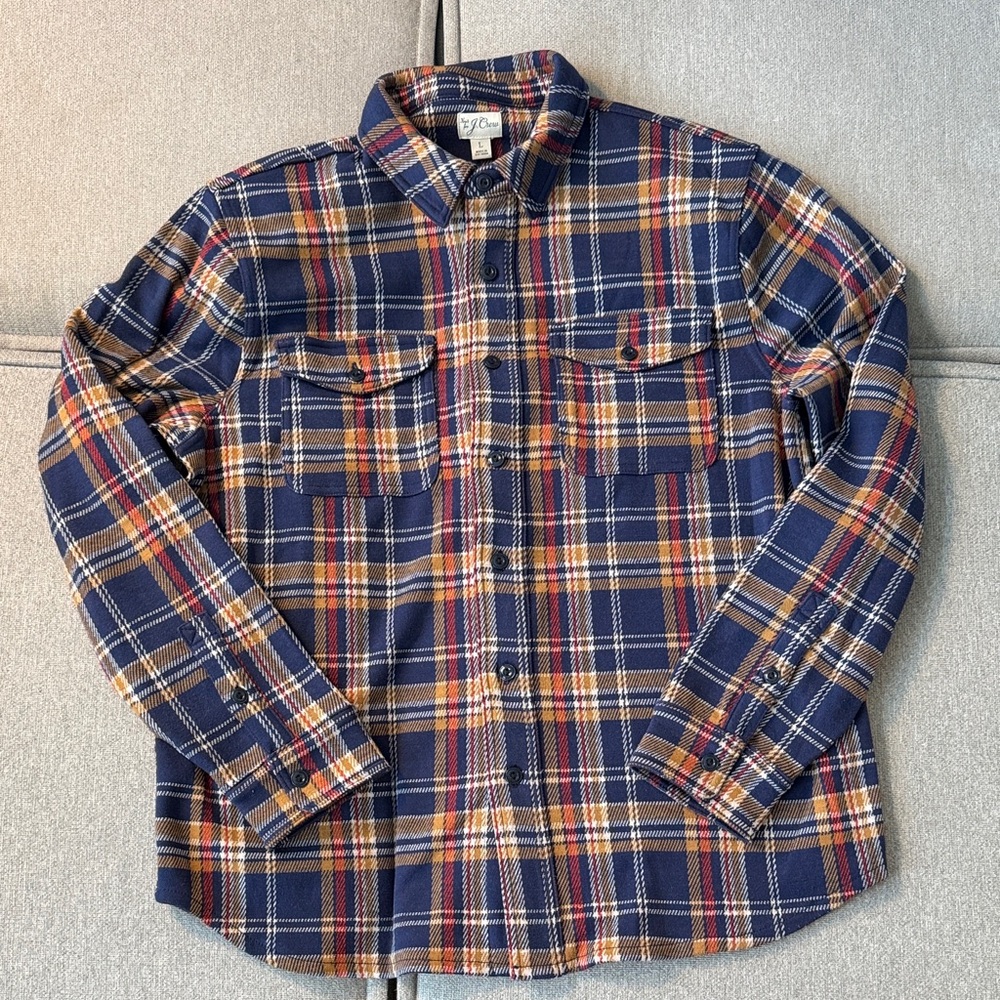 J. Crew Men's Plaid Seaboard Soft Knit - Navy, Red, Yellow Size L